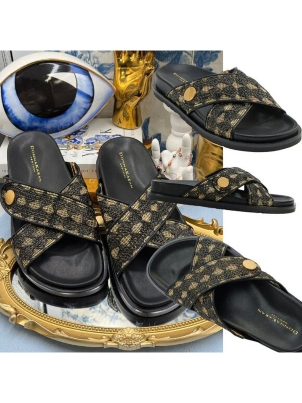🆕 DONNA KARAN NEW YORK 🧿 NWOB Harisa X-Band Slip On Espadrille Sandal, Sz US 7